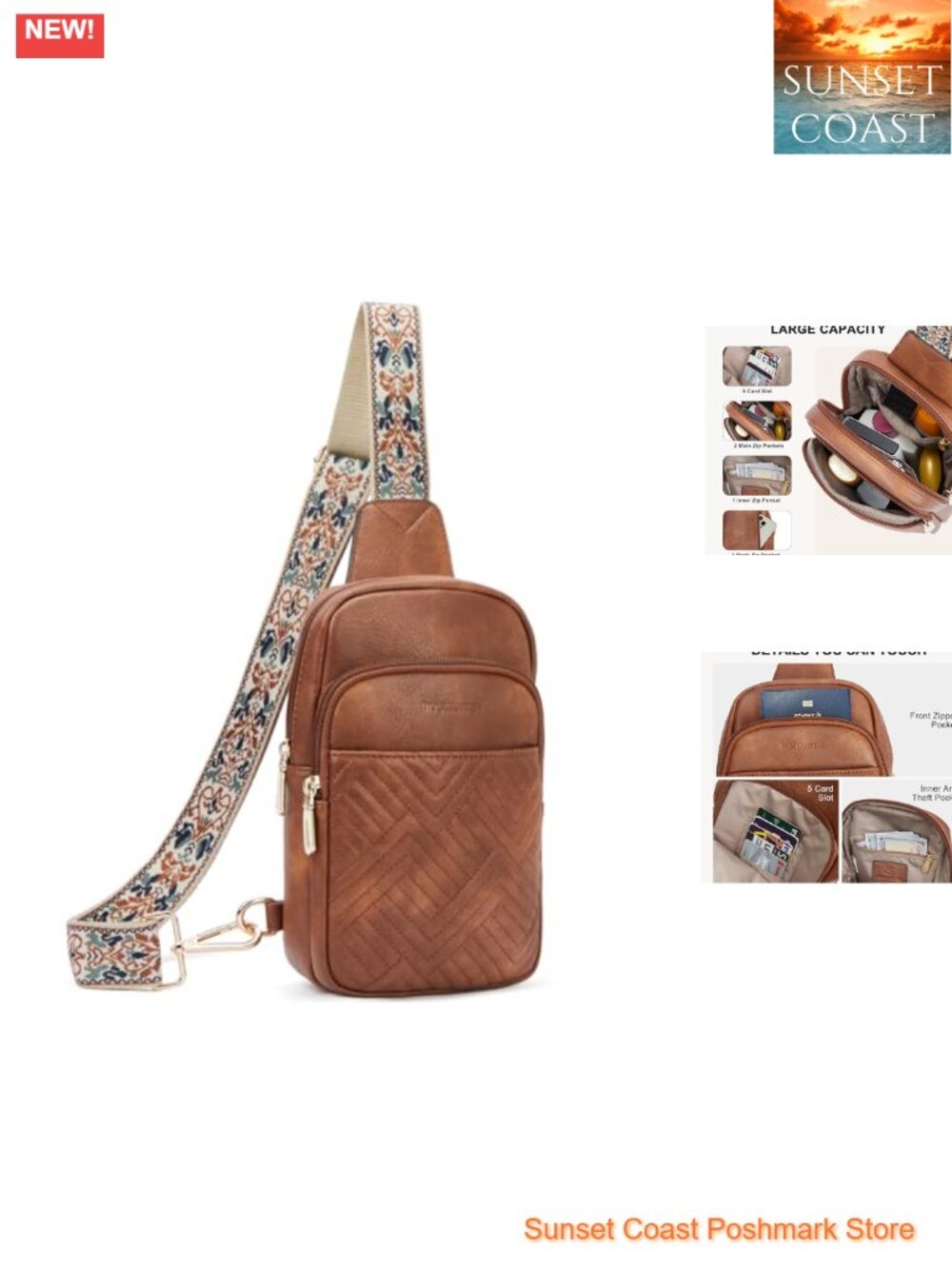 Sling Bag Quilted Crossbody Purse with Adjustable Guitar Strap